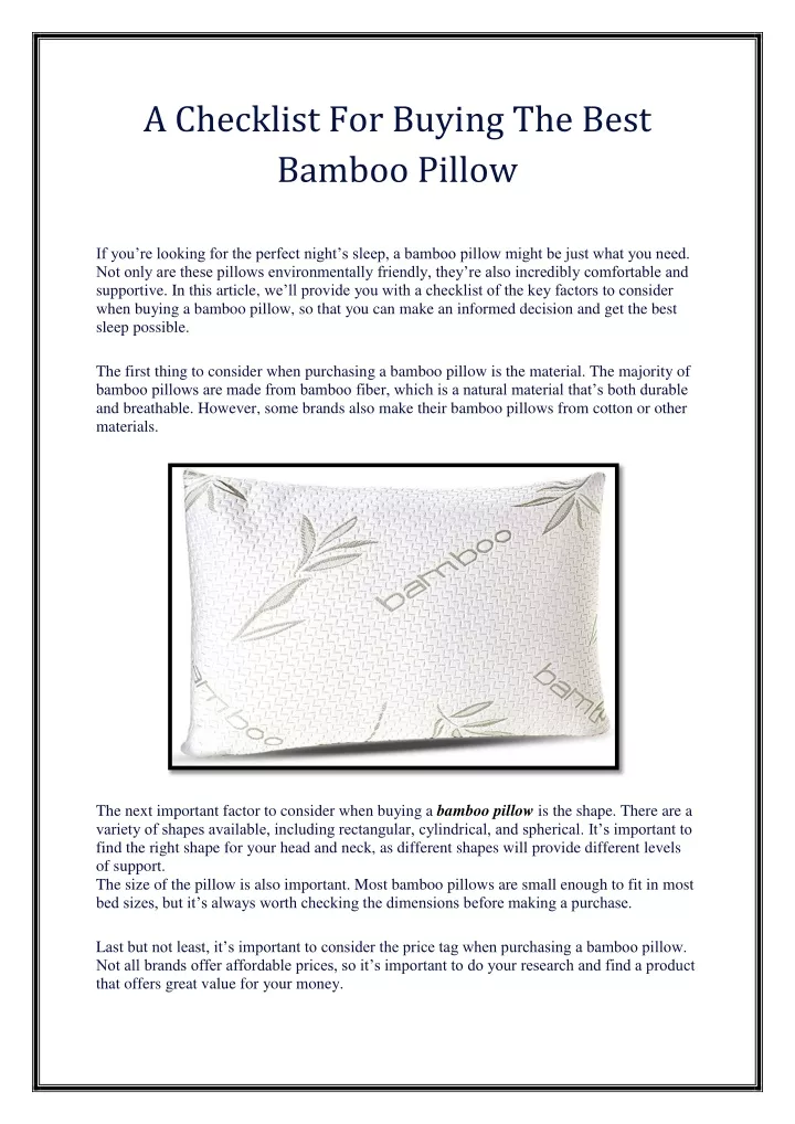 a checklist for buying the best bamboo pillow
