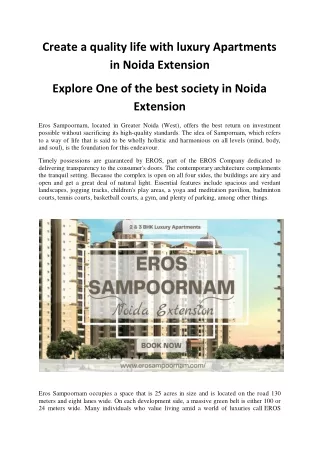 Create a quality life with luxury Apartments in Noida Extension
