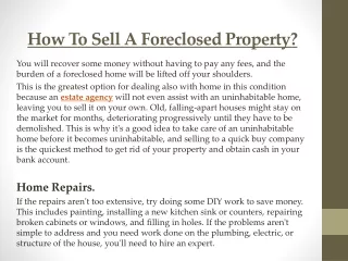 how to sell a foreclosed property