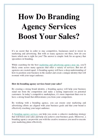 How Do Branding Agency Services Boost Your Sales?
