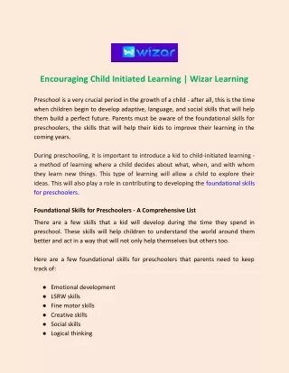 encouraging child initiated learning wizar