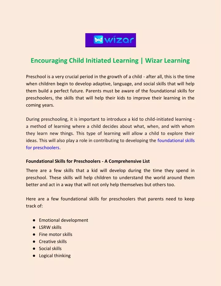 encouraging child initiated learning wizar