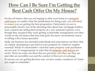 how can i be sure i m getting the best cash offer on my house