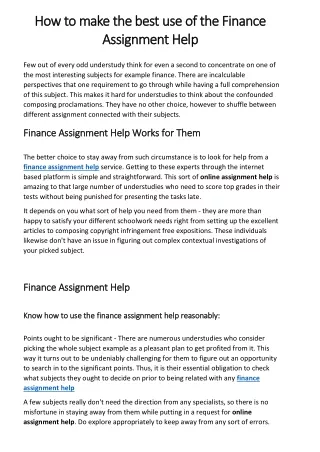 how to make the best use of the Finance Assignment Help