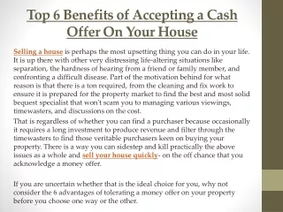 Top 6 Benefits of Accepting a Cash Offer On Your House
