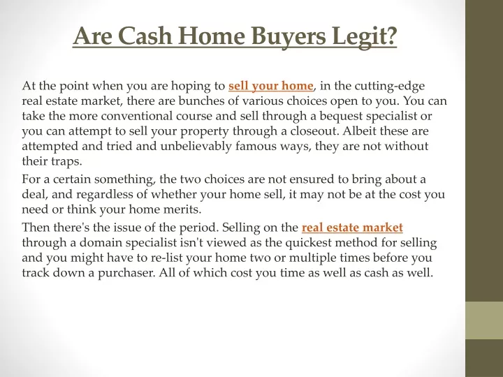 PPT Are Cash Home Buyers Legit PowerPoint Presentation, free download