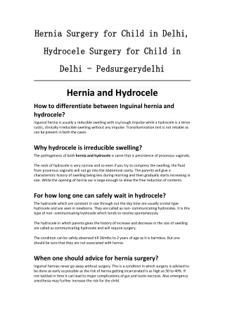 Hernia Surgery for Child in Delhi, Hydrocele Surgery for Child in Delhi - Pedsurgerydelhi