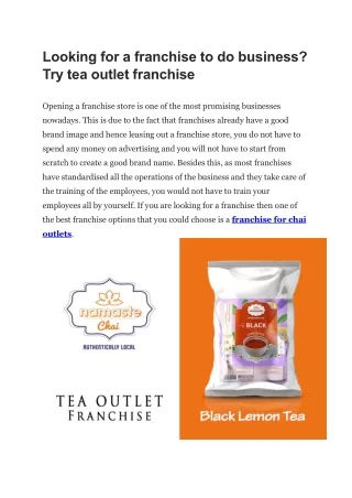 Looking for a franchise to do business? Try tea outlet franchise