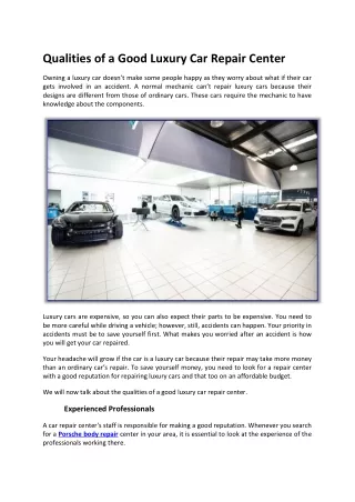 Qualities of a Good Luxury Car Repair Center