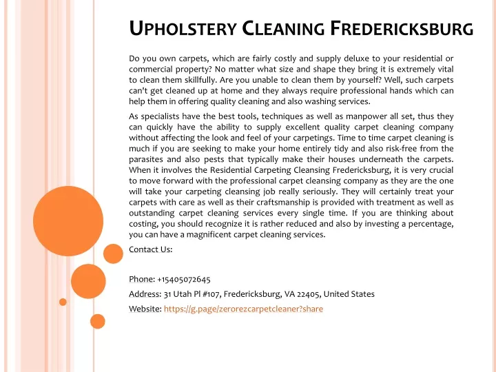 upholstery cleaning fredericksburg