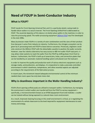 need of foup in semi conductor industry