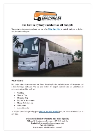Bus hire in Sydney suitable for all budgets