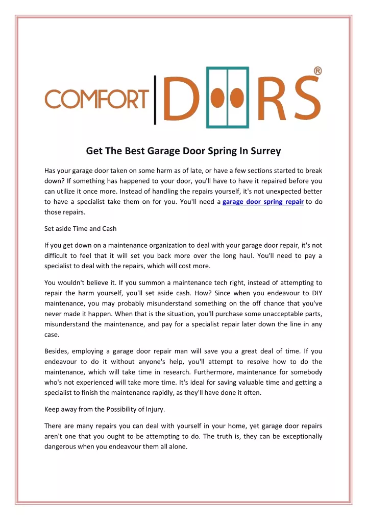 get the best garage door spring in surrey