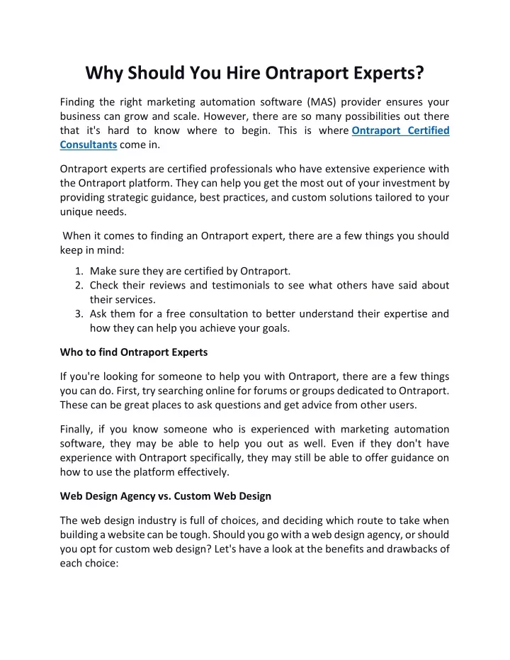 why should you hire ontraport experts