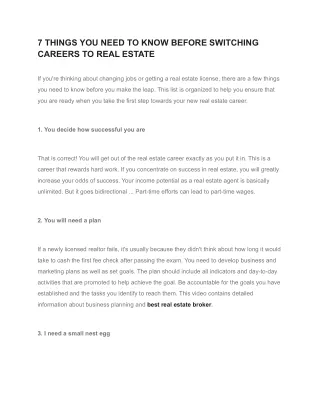 7 THINGS YOU NEED TO KNOW BEFORE SWITCHING CAREERS TO REAL ESTATE