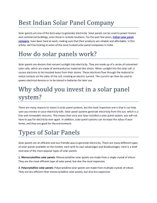 Best Indian Solar Panel Company