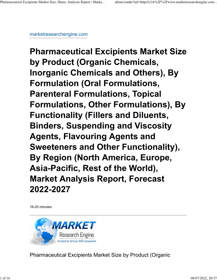 pharmaceutical excipients market size share
