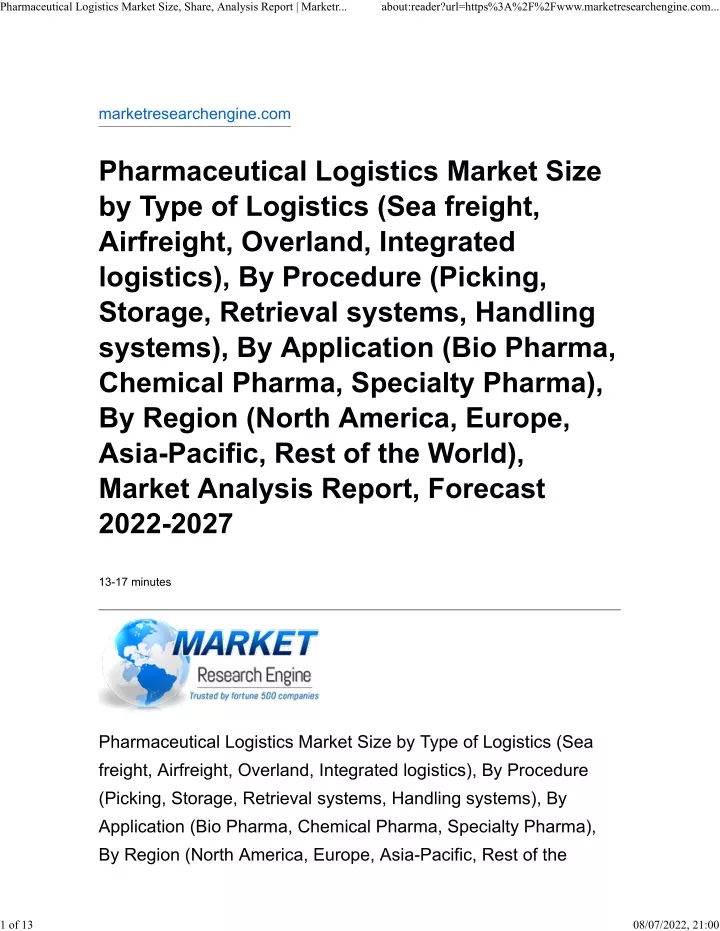 pharmaceutical logistics market size share