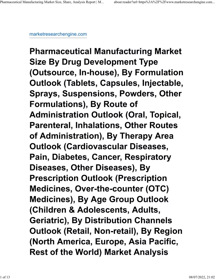 pharmaceutical manufacturing market size share