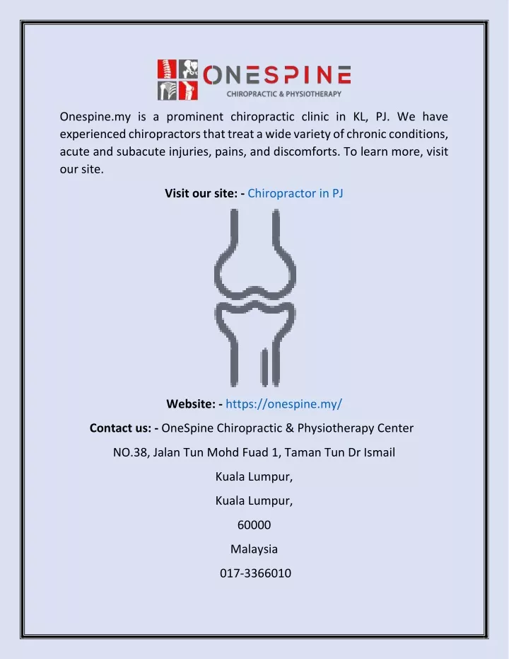 onespine my is a prominent chiropractic clinic