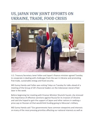 US, JAPAN VOW JOINT EFFORTS ON UKRAINE, TRADE, FOOD CRISIS