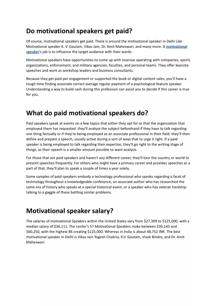do motivational speakers get paid