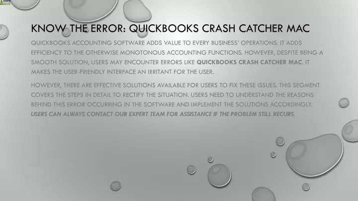 know the error quickbooks crash catcher mac