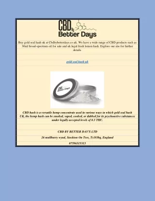 buy gold seal hash uk at cbdbybetterdays