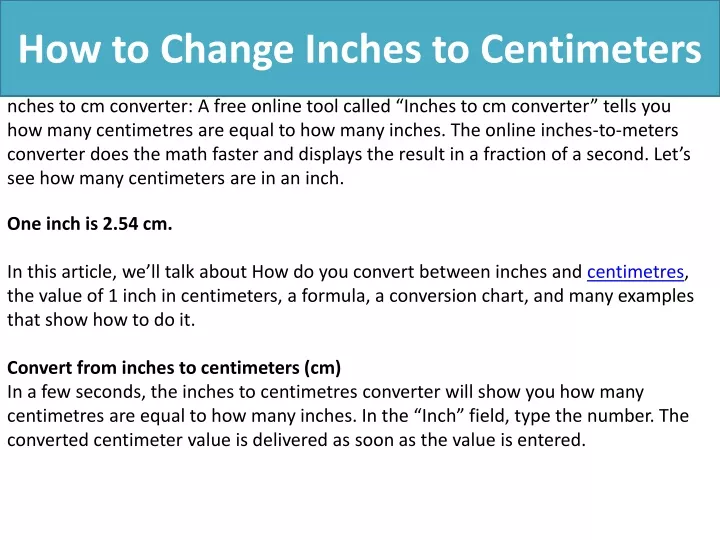 how to change inches to centimeters