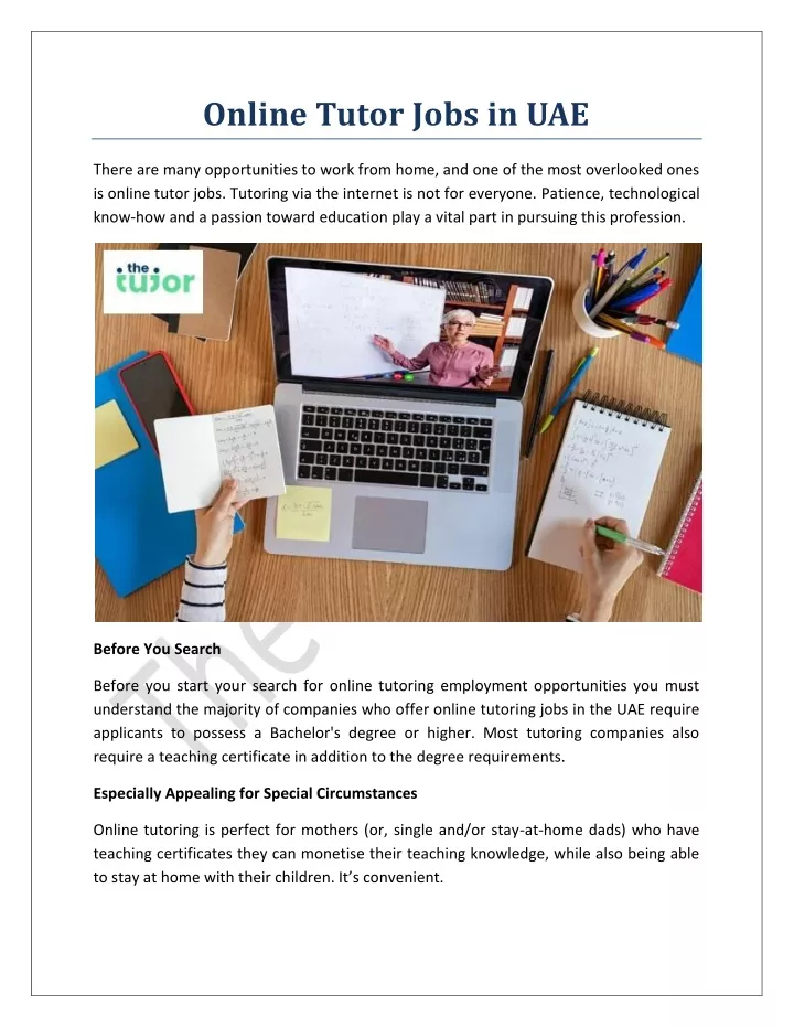 online tutor jobs in uae