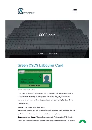 Green cscs labourer card - Book your CSCS Course online