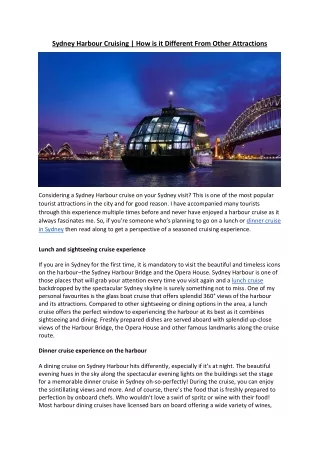 Sydney Harbour Cruising How is it different from other attractions