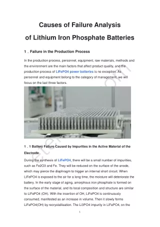 Causes of Failure Analysis of Lithium Iron Phosphate Batteries