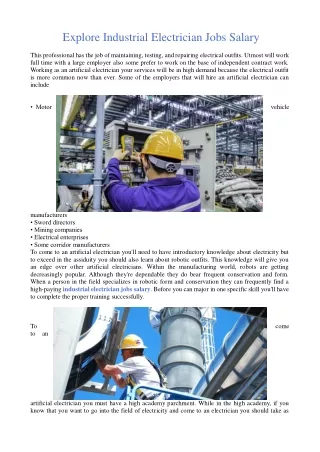 Explore Industrial Electrician Jobs Salary