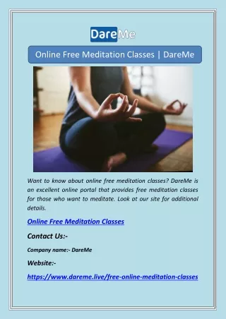 Online Free Meditation Classes | DareMe