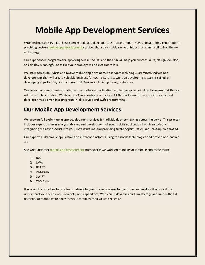 mobile app development services