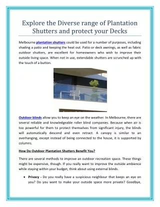 Explore the Diverse range of Plantation Shutters and protect your Decks