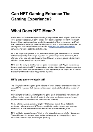 Can NFT gaming enhance the gaming experience_