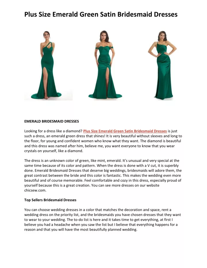 plus size emerald green satin bridesmaid dresses