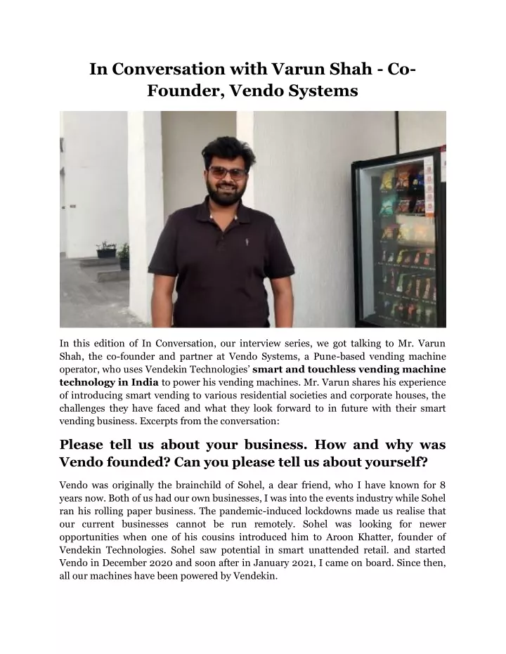 in conversation with varun shah co founder vendo