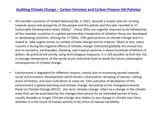 Auditing Climate Change – Carbon Emission and Carbon Finance-SAI Pakistan