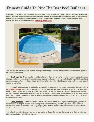 ultimate guide to pick the best pool builders
