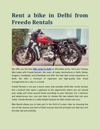 rent a bike in delhi from freedo rentals