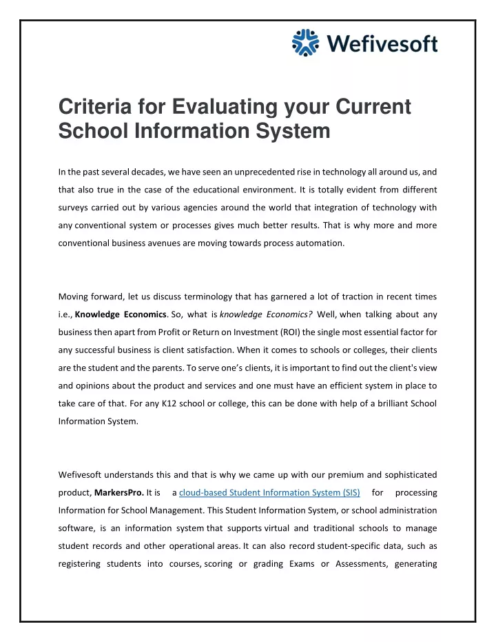 criteria for evaluating your current school