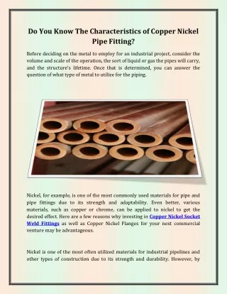 Do You Know The Characteristics of Copper Nickel Pipe Fitting?