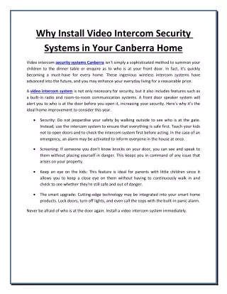 why install video intercom security systems