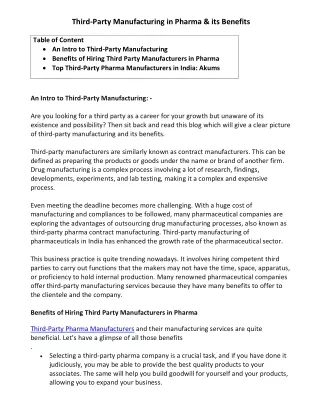third party manufacturing in pharma its benefits