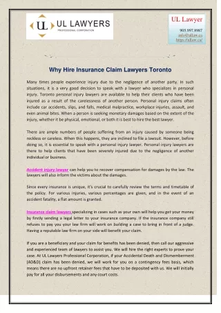 Why Hire Insurance Claim Lawyers Toronto