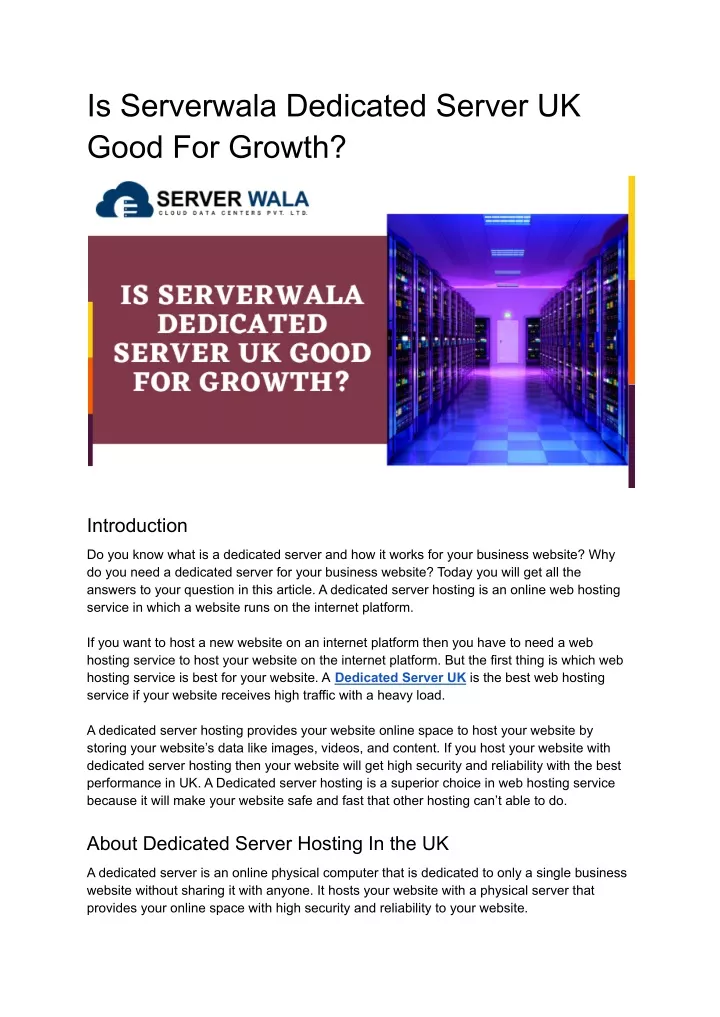 is serverwala dedicated server uk good for growth