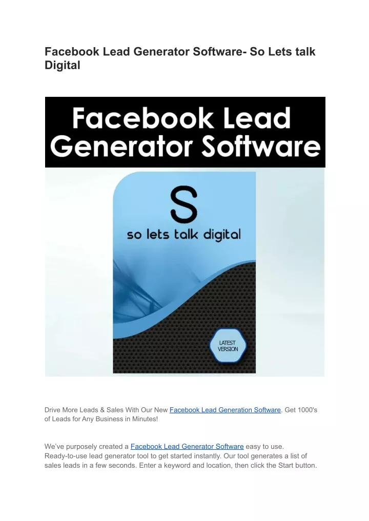 facebook lead generator software so lets talk